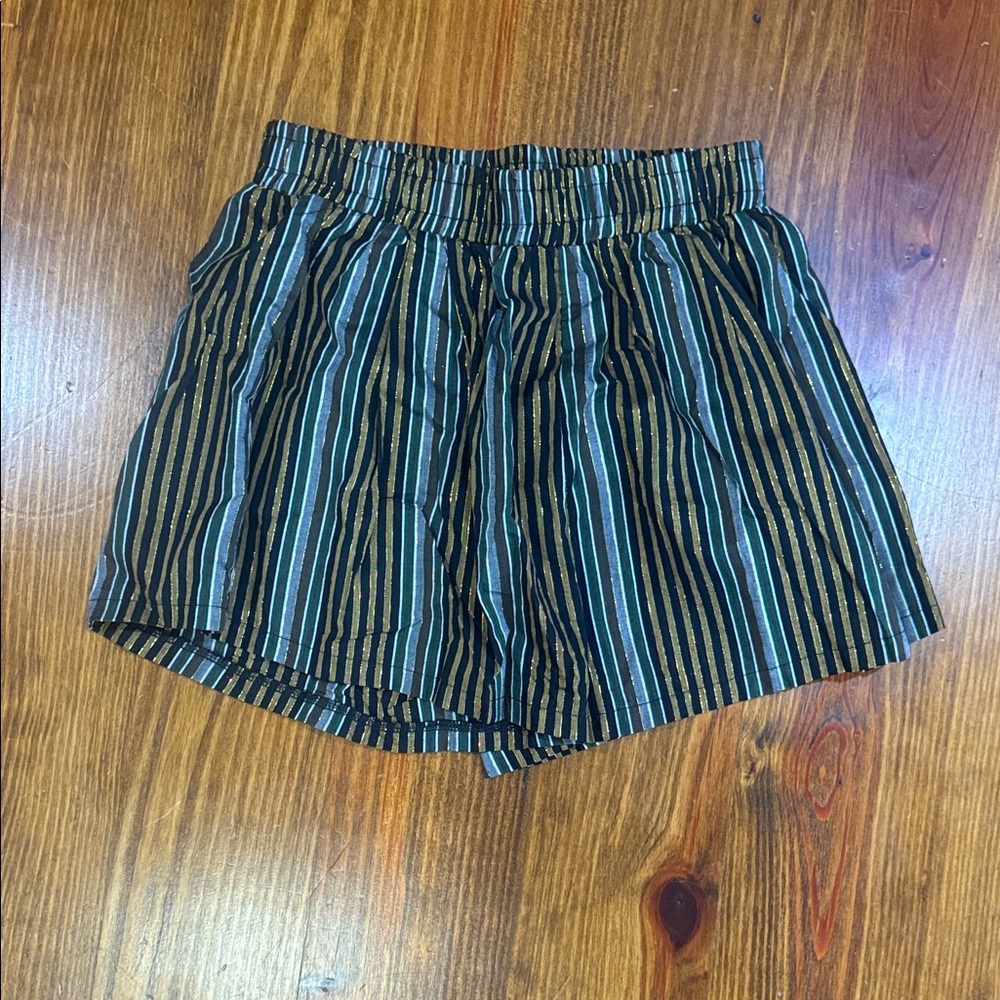 High Waist Striped Women's Shorts - Black and Brown